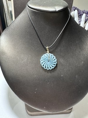 Green Jade Mandala Pendant Necklace, Carving Pendant, Mandala Art Pattern.