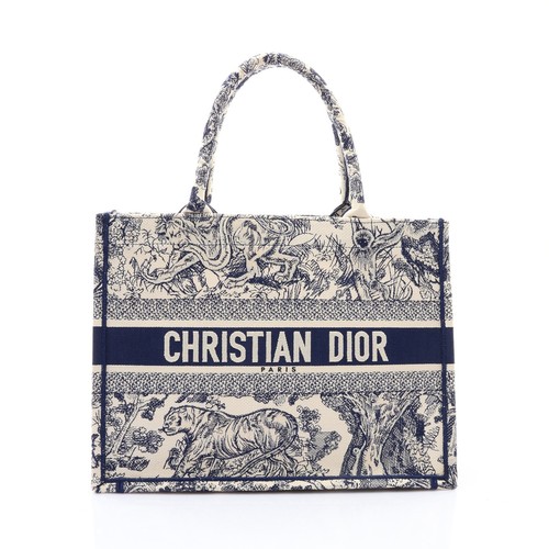 DIOR Midium Book Tote Bag Canvas Blue White Toile de Jouy M1296ZTDT_M808