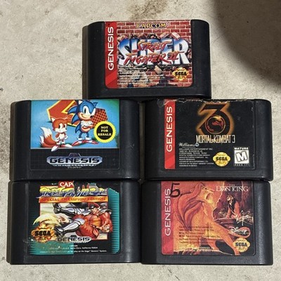 SEGA Genesis Game Lot Sonic 2, Street Fighter II, Mortal Kombat 3, Lion King