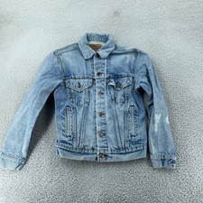Distressed Vintage Levi's Trucker Jacket XXS Faded Light Wash Denim Button Front
