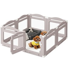 Acrylic Dog Playpen Indoor Clear Pet Pen, 24" H, Apricot Gray, 8 Panels