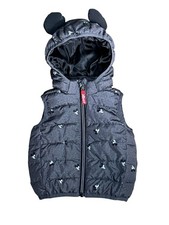 H M Disney Infant Size 6 Months Mickey Mouse Ears Hooded Black Zip Puffer Vest