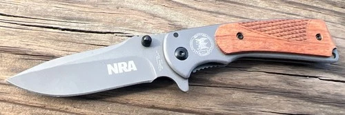 New! NRA Collectible Pocket Knife Stone River, Wood and Stainless
