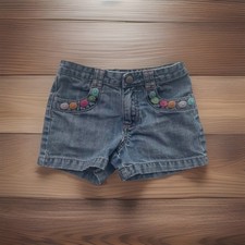 Retro Gymboree Girls Button Shorts Faded Blue Denim Adjustable Waist Size 5