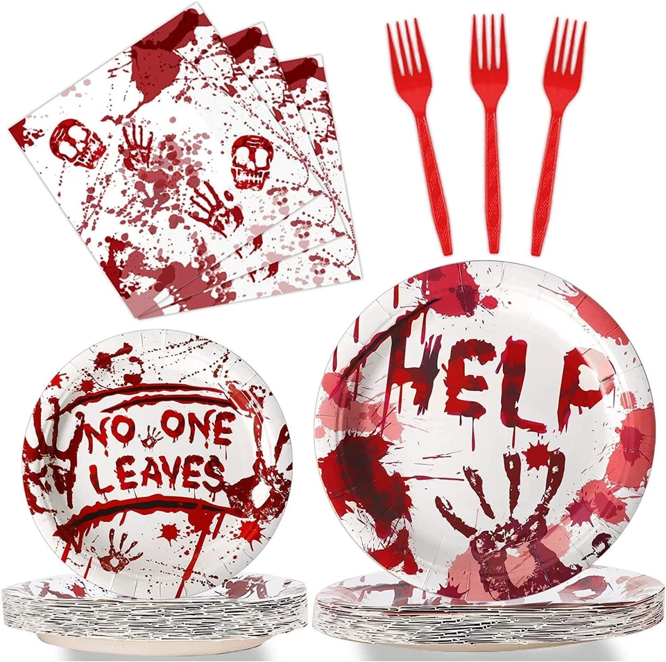 96 Pcs Zombie Halloween Party Plates Napkins Tableware Set Halloween Birthday Pa Foto 3 de 4
