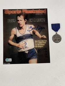 *VERY RARE* 1979 NYC Marathon Medal Bill Rodgers 4 time Winner 8x10 BECKETT AUTO