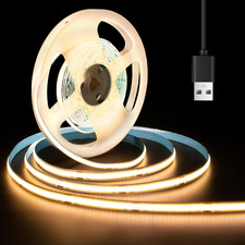 10 ft 5V COB Turnable Rope Light, Warm White USB LED Strip Light, 3000K 960 LEDs