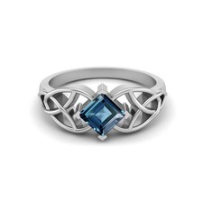5mm Square London Blue Topaz 925 Sterling Silver Solitaire Women Celtic Ring