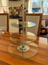3 Tier Glass Cake Stand with Stainless Steel Handle – Modern Serving Stand