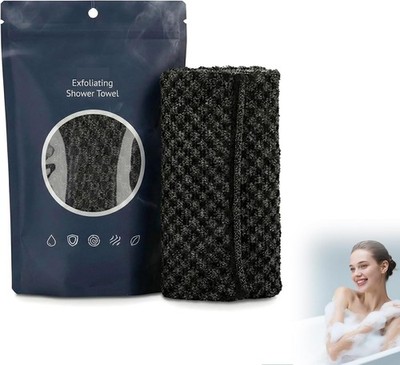 Gaukomzs Exfoliating Shower Towel, 47 Inch, Advanced X-Large, Black