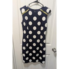 Karin Stevens Navy White Polka Dot Sleeveless Sheath Dress Spring Summer Size 6