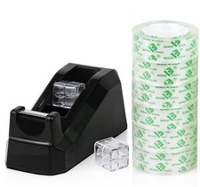 Tape Dispensers Desk, 1 Pack Black with 6Rolls Transparent Tape Refills, 1 In...