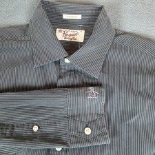 Original Penguin Mens Medium Gray Pinstripe Dress Shirt Classic Fit Button Up
