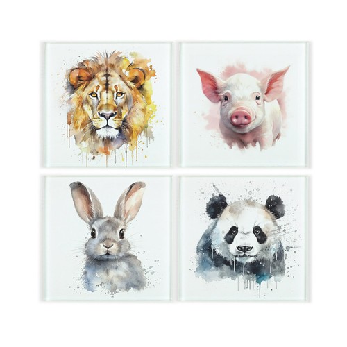 Ensemble sous-verre en verre animaux sauvages - Cadeaux pour amoureux des animaux - Lot de quatre - Photo 1/1