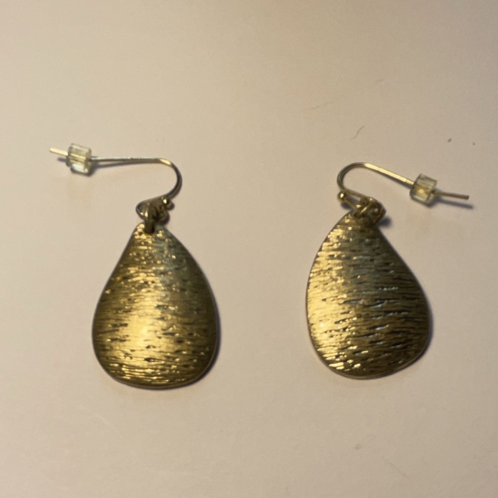 Lia Sophia Signed Gold Tone Textured Teardrop Dangle Hook Earrings