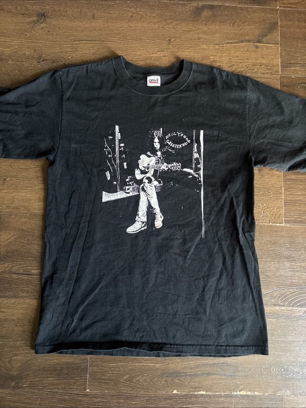 Niel Young T-Shirt Men's Medium Black Anvil Tag Vintage