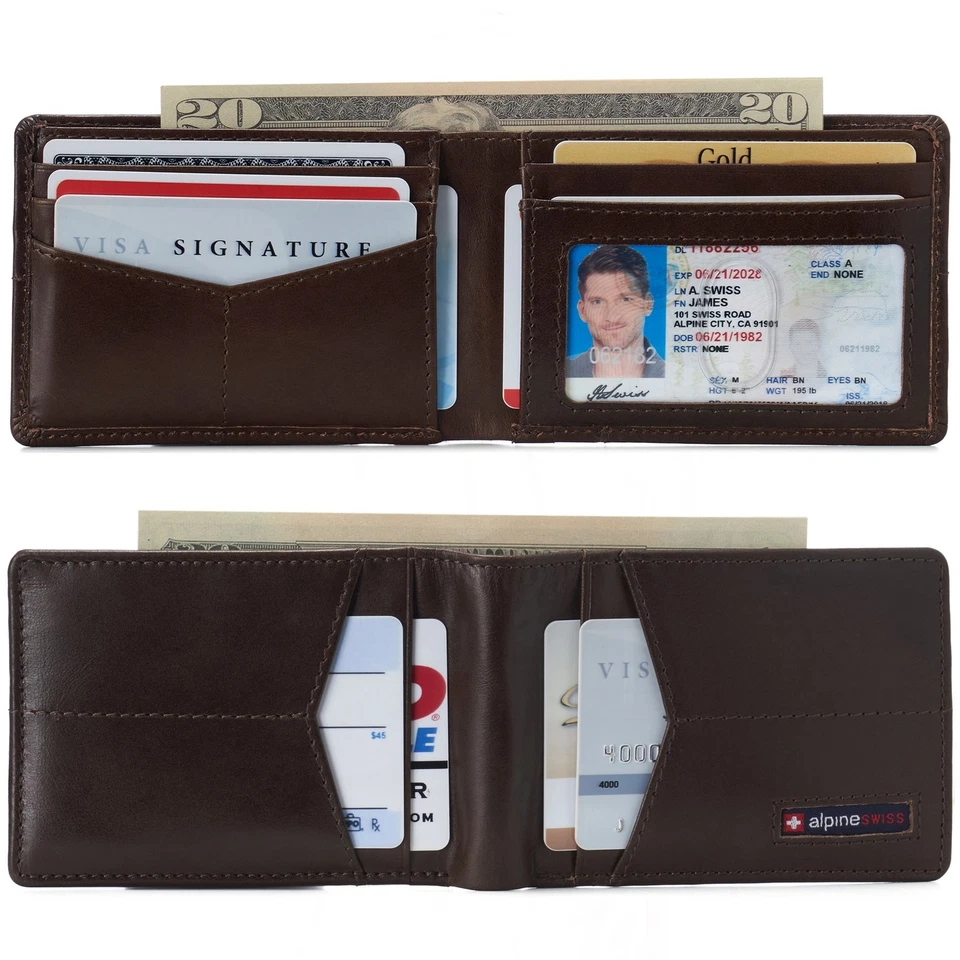 Alpine Swiss Delaney Slim Bifold Wallet | Front Pocket Wallet | 8 Card Slots ID - Image 3 of 4