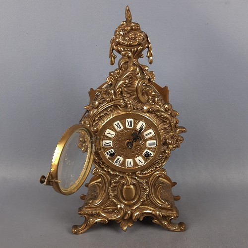 Reloj De Mesa Mecánico Estilo Barroco En Latón Dorado Vintage Años 60