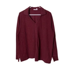 WILT red slub cotton long sleeve collared asymmetrical shirt womens M v-neck