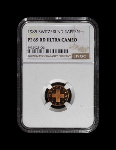 SWITZERLAND. 1985, 1 Rappen - NGC PF69 - Top Pop🥇 Swiss Cross, Wheat Spike RARE - Picture 2 of 5
