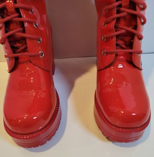 ROC Lash Boots Red Lace Up Chunky Block Heel Platform Size 40 (US 9) Sexy - Picture 12 of 24