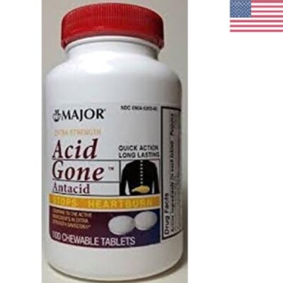 Acid Gone Extra Strength Formula - 100 Chewable Tablets for Heartburn Relief