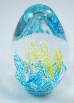 M Design Art Handcraft Bubbling Blue and Yellow Coral in Egg Paperweight PW-6...