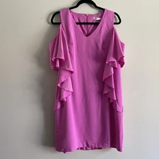 Trina Turk 10 Snap Dragon Cold Shoulder Lambada Carmel Crepe Ruffle Mini Dress