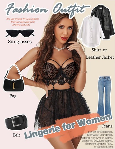 Avidlove Plus Size Lingerie for Women Lace Nighty High Waisted Nightdress Bla... - 第 5/6 張圖片
