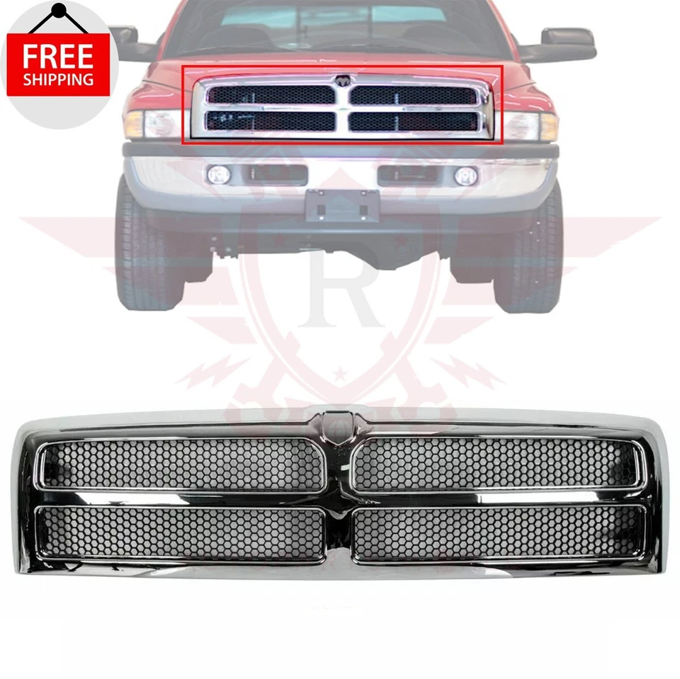 New Front Grille Chrome Frame Fits 1994-2002 Dodge Ram 2500 Pickup CH1200178 — 第 3/4 张图片