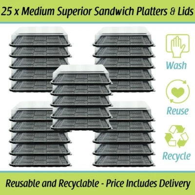 DELISUPPLIES Medium Sandwich Platters Catering Cake Buffet Party Platter 25 x Trays with Lids