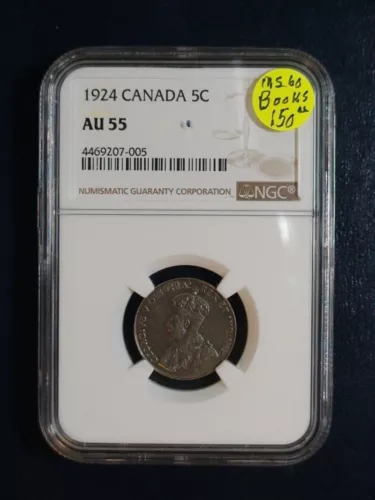 1924 CANADA NICKEL NGC AU55 5C Coin PRICED TO SELL NOW!