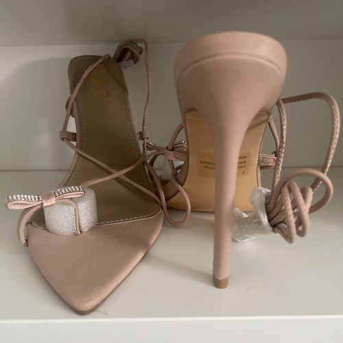 EGO KNOTTED LACE UP DIAMANTE RING DETAIL POINTED TOE STILETTO HEEL IN NUDE. UK 7 - Picture 11 of 14