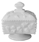 Vintage Westmoreland Milk Glass Paneled Grape Footed Candy Dish with Lid