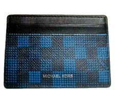 Michael Kors Graphic Check Card Case ID Wallet Midnight Pop Blue 36S0LGFD1R New