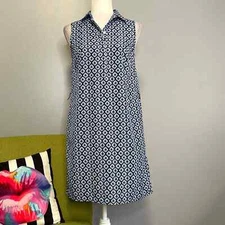 Banana Republic Blue Geometric Shift Shirt Dress 2 Work Cocktail 
