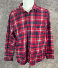 Eddie Bauer Shirt Mens XXL Red Blue Plaid Flannel Button Up Long Sleeve Pocket