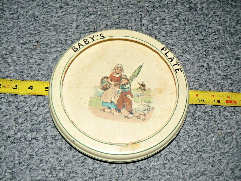Baby Plate  Vintage Dutch theme with mom and her boy and the geese