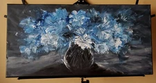 Original Abstract painting Still life floral Vase Of Blue Flowers canvas art CoA