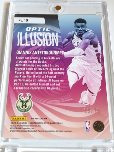 2023 Contenders Optic Giannis Antetokounmpo #10 BLUE CRACKED ICE /75 Holo - Rare - Picture 3 of 3