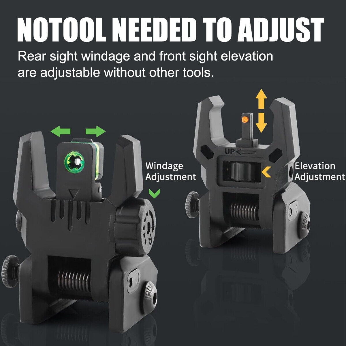 Foldable Iron Sights Flip-up Front and Rear Sight Fiber Optics Dual Aiming Mode