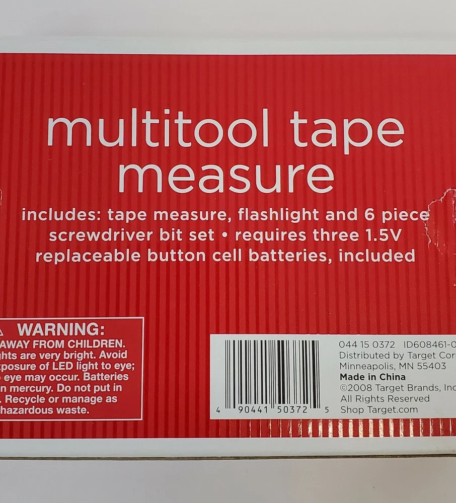 Multi-Tool Kit LED Flashlight Tape Measure Screwdriver & 6 Bits 3 1/2"