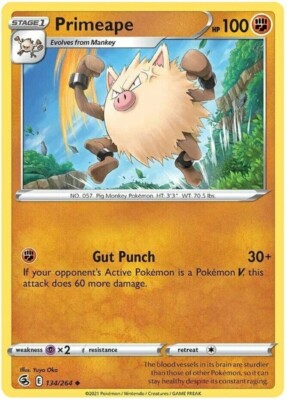 X4 Primeape 134/264 Fusion Strike Uncommon Near Mint Pokemon DNA GAMES