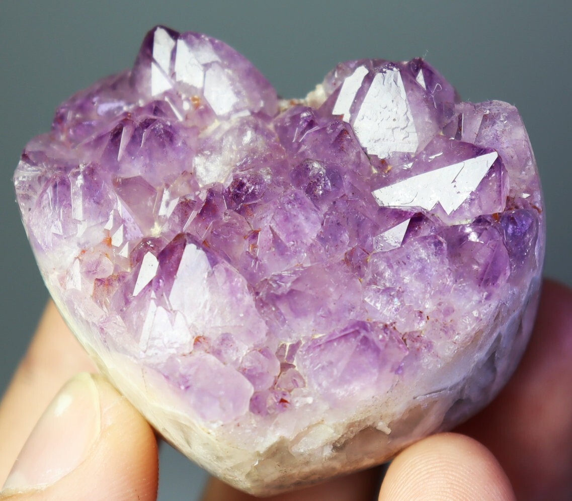 Natural Amethyst Heart - Shaped Quartz Crystal Cluster Stone Mineral Specimen