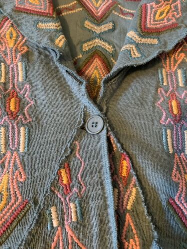 Coldwater Creek Juniper Ridge Knit Embroidered House Coat Dusty Green Cardigan S - Picture 12 of 12