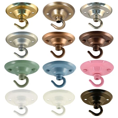 ElekTek Ceiling Rose Hook Plate Light Fitting Chandelier 75mm Dia. Choose Colour