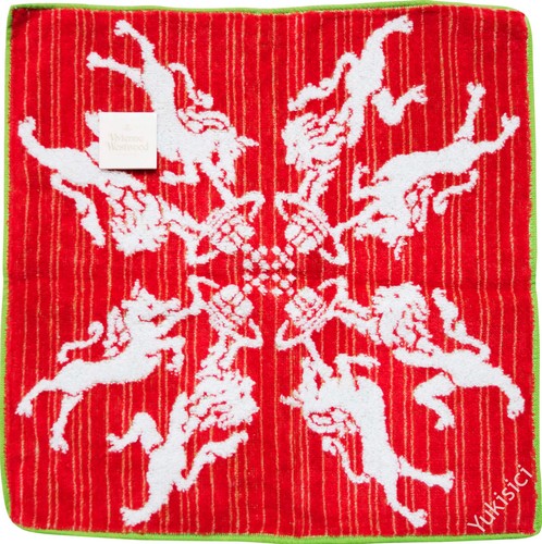 Vivienne Westwood JP Handkerchief Towel Orb Unicorn Lion Striped Red 29.5cm NWT - Picture 4 of 4