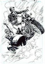 Ivan Reis BRIGHTEST DAY 17 pg 20 DEADMAN & GRANPA FLYING ON A MOTORCYCLE SPLASH