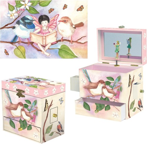 Sweet Fairy Wren Musical Jewelry Box – Kids' Treasure Chest with 4 Drawers & Fig - Picture 4 of 4