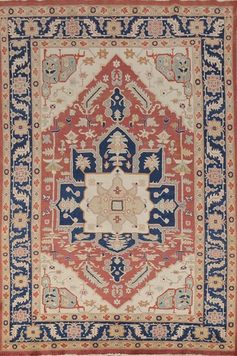 Geometric Wool Heriiz Vintage Rust/ Blue Hand-made Living Room Area Rug 7x10